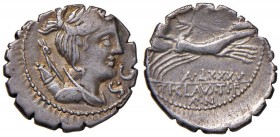 Claudia - Ti. Claudius - Denario (79 a.C.) Busto di Diana a d. - R/ La Vittoria su biga a d. - B.5; Cr. 383/1 AG (g 3,36)
qBB/BB