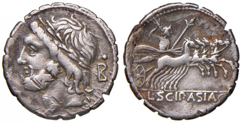 Cornelia - L. Cornelius Scipo Asiagenus - Denario (106 a.C.) Testa di Giove a s....