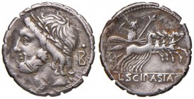 Cornelia - L. Cornelius Scipo Asiagenus - Denario (106 a.C.) Testa di Giove a s. - R/ Giove su quadriga a d. - B.24b; Cr. 311/1 AG (g 3,89) Graffi
qB...