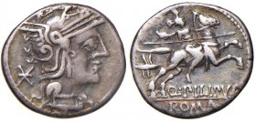 Marcia - Q. Marcius Philippus - Denario (129 a.C.) Testa di Roma a d. - R/ Filippo di Macedonia a cavallo verso d. - B. 11; Cr. 259/1 AG (g 3,85)
MB+