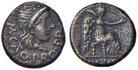 Porcia - M. Porcius Cato - Quinario (47-46 a.C.) Testa della Libertà - R/ La Vittoria seduta a d. - B.9; Cr. 462/2 AG (g 1,84) Ex Peus Nachf. Auktion ...