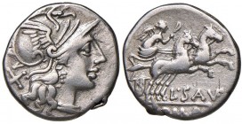 Saufeia - L. Saufeius - Denario (152 a.C.) Testa di Roma a d. - R/ La Vittoria su biga a d. - B. 1; Cr. 204/1 AG (g 3,54) 
BB