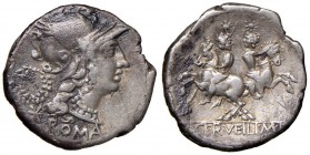 Servilia - C. Servilius M. f. - Denario (136 a.C.) Testa di Roma - R/ I Dioscuri a cavallo - B. 1; Cr. 239/1 AG (g 3,72) Ossidazioni
qBB