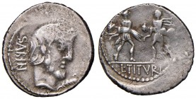 Tituria - L. Titurius - Denario (89 a.C.) Testa di Tazio a d. - R/ Il ratto delle Sabine - B. 2; Cr. 344/1 AG (g 3,94)
qBB
