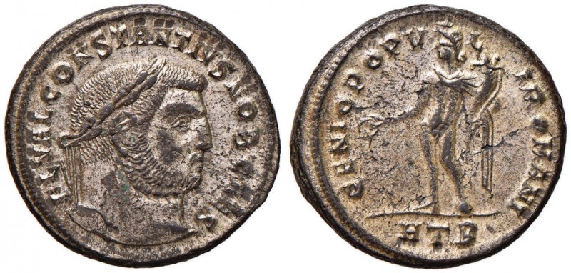 Costanzo (305-306) Follis (Heraclea) Busto laureato a d. - R/ Genio stante a s. ...
