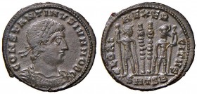 Costantino II (337-340) Follis (Thessalonica) Busto diademato a d. - R/ Due soldati stanti di fronte - AE (g 2,50)
BB+