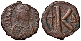 BISANZIO Anastasio (491-519) Mezzo follis - Busto diademato - R/ Lettera K - Sear 25v AE (g 8,40)
qBB