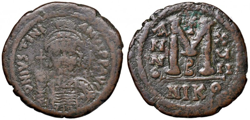 BISANZIO Giustiniano I (527-565) Follis (Nicomedia) - Busto di fronte - R/ Lette...