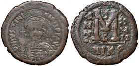 BISANZIO Giustiniano I (527-565) Follis (Nicomedia) - Busto di fronte - R/ Lettera M - Sear 201 AE (g 18,40)
qBB