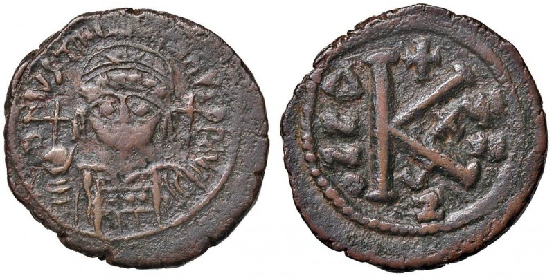 BISANZIO Giustiniano I (527-565) Mezzo follis - Busto di fronte - R/ Lettera K -...