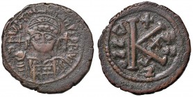 BISANZIO Giustiniano I (527-565) Mezzo follis - Busto di fronte - R/ Lettera K - Sear 208 AE (g 7,97)
MB