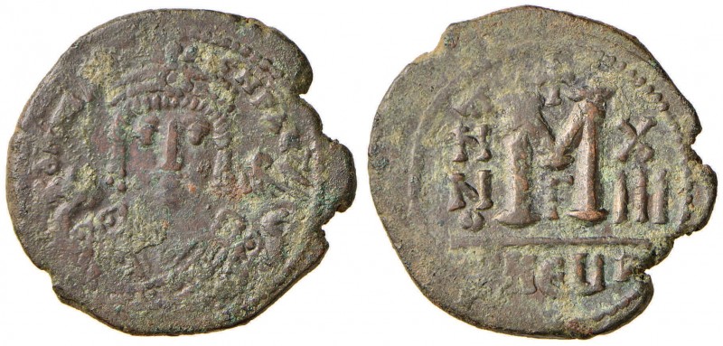 BISANZIO Maurizio Tiberio (582-602) Follis (Antiochia) Busto di fronte - R/ Lett...