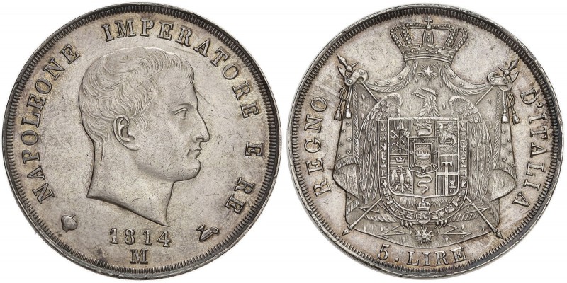 MILANO Napoleone (1805-1814) 5 Lire 1814 Puntali sagomati - Pag. 32a; Mont. 231 ...