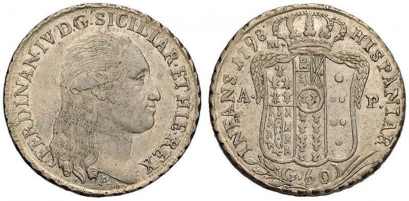 NAPOLI Ferdinando IV (1759-1799) Mezza piastra 1798 - Magliocca 272AG (g 13,76)...