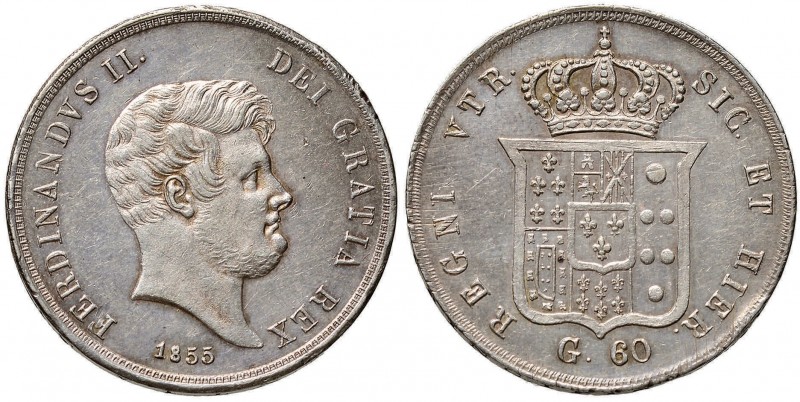 NAPOLI Ferdinando II (1830-1859) Mezza piastra 1855 - Magliocca 591 AG (g 13,78)...