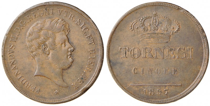 NAPOLI Ferdinando II (1830-1859) 5 Tornesi 1857 - Magliocca 714 CU (g 15,83)
SP...