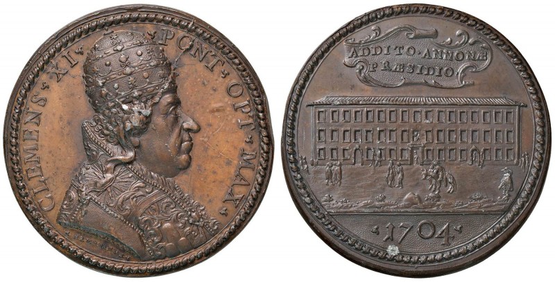 Clemente XI (1700-1721) Medaglia 1704 Posa della prima pietra del nuovo edificio...