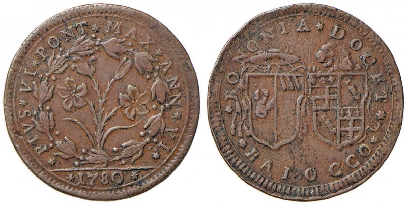 Pio VI (1774-1799) Bologna - Baiocco 1780 - Munt. 250 CU (g 11,46) 
BB