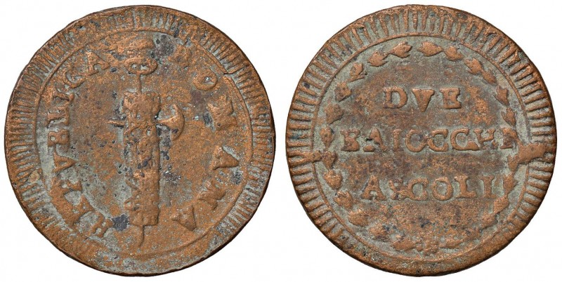 Repubblica romana (1798-1799) Ascoli - 2 Baiocchi - Bruni 11 CU (g 14,38) Corros...