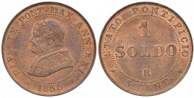 Pio IX (1846-1870) Soldo 1866 A. XXI Busto piccolo - Nomisma 902 CU (g 4,63) Bell’esemplare in rame rosso 
qFDC/FDC