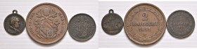 Pio IX (1846-1878) Lotto di due monete e una piccola medaglia. Lotto di tre pezzi come da foto
MB-qBB