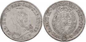 Carlo Emanuele III (1755-1773) Mezzo scudo 1763 - Nomisma 167 AG (g 17,40) R 
qBB