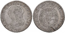 Carlo Emanuele III (1730-1773) Quarto di scudo 1756 - Nomisma 178 AG (g 8,57) Mancanza di metallo nel tondello al R/
MB+/qBB