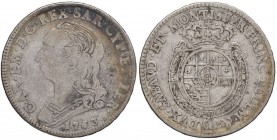 Carlo Emanuele III (1730-1773) Quarto di scudo 1763 - Nomisma 185 AG (g 8,53) Macchie e modesti deposit
MB