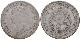 Carlo Emanuele III (1730-1773) Quarto di scudo 1768 - Nomisma 190 AG (g 8,57) RR Piccole screpolature su entrambi i lati. Segni di pulitura
MB/qBB