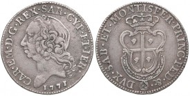 Carlo Emanuele III (1730-1773) Monetazione per la Sardegna - Mezzo scudo sardo 1771 - Nomisma 246 AG (g 11,55) Graffietti ed una minima porosità super...