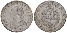 Vittorio Amedeo III (1773-1796) Quarto di scudo 1774 - Nomisma 347 AG (g 8,70) RR
MB+/qBB