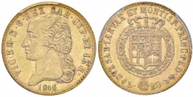 Vittorio Emanuele I (1814-1821) 20 Lire 1816 - Nomisma 508 AU RR In slab PCGS AU53 466583.53/82447843. Graffietti al D/
BB+