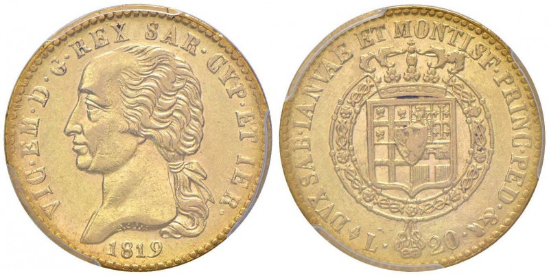 Vittorio Emanuele I (1814-1821) 20 Lire 1819 - Nomisma 511 AU R In slab PCGS AU5...