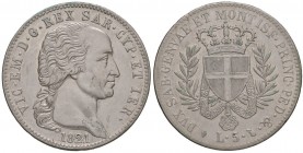 Vittorio Emanuele I (1814-1821) 5 Lire 1821 - Nomisma 520 AG RRR Bordo ripreso, pulita
BB+