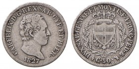Carlo Felice (1821-1831) 50 Centesimi 1827 T - Nomisma 604 AG 
MB