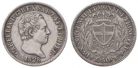 Carlo Felice (1821-1831) 50 Centesimi 1828 T L - Nomisma 605 AG
 BB