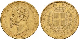 Vittorio Emanuele II (1849-1861) 20 Lire 1851 G senza la F dell’incisore - Gig. pag. 74 in nota AU Colpetti al bordo
BB