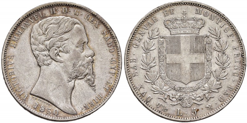 Vittorio Emanuele II (1849-1861) 5 Lire 1850 G - Nomisma 771 AG R Graffietti al ...