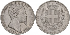 Vittorio Emanuele II (1849-1861) 5 Lire 1851 T - Nomisma 774 AG RR Diffusi graffietti al D/
MB