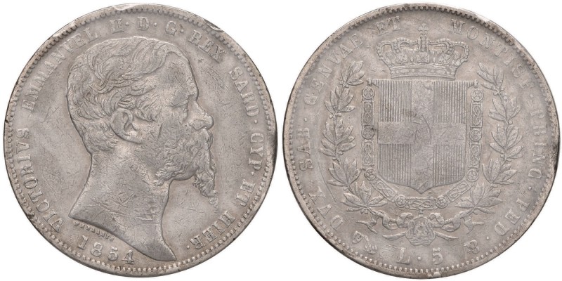 Vittorio Emanuele II (1849-1861) 5 Lire 1854 G - Nomisma 778 AG R Sigillato qBB ...