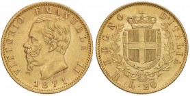 Vittorio Emanuele II (1861-1878) 20 Lire 1871 R - Nomisma 859 AU R 
SPL+/qFDC