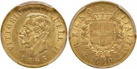 Vittorio Emanuele II (1861-1878) 10 Lire 1863 Ø 18,5 mm - Nomisma 871 AU In slab PCGSMS62 700404.62/39689493
SPL