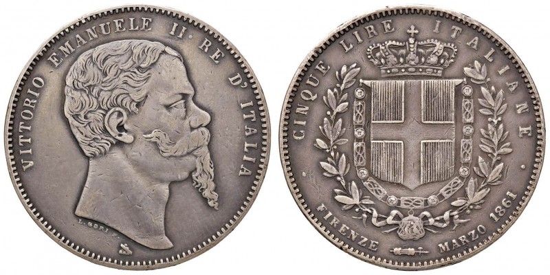 Vittorio Emanuele II (1861-1878) 5 Lire 1861 F - Nomisma 877 AG RR Fondi ritocca...