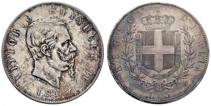 Vittorio Emanuele II (1861-1878) 5 Lire 1865 T - Nomisma 883 AG R Bordo lucidato...
