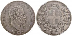 Vittorio Emanuele II (1861-1878) 5 Lire 1872 R - Nomisma 893 AG RR In slab NGC “Fine details - surface hairlines” cod. 3923313-001. Diffusi graffietti...