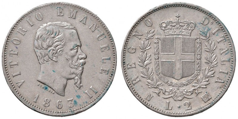 Vittorio Emanuele II (1861-1878) 2 Lire 1863 N stemma - Nomisma 905 AG Minimi co...