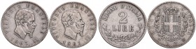 Vittorio Emanuele II (1861-1878) 2 Lire 1863 T stemma, 2 Lire 1863 N valore - AG Lotto di due monete 
MB