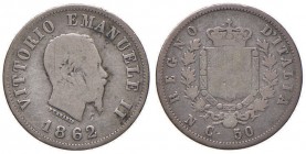 Vittorio Emanuele II (1861-1878) 50 Centesimi 1862 N - Nomisma 921 AG R
B