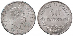 Vittorio Emanuele II (1861-1878) 50 Centesimi 1863 N valore - Nomisma 926 AG Minime macchie al D/
FDC