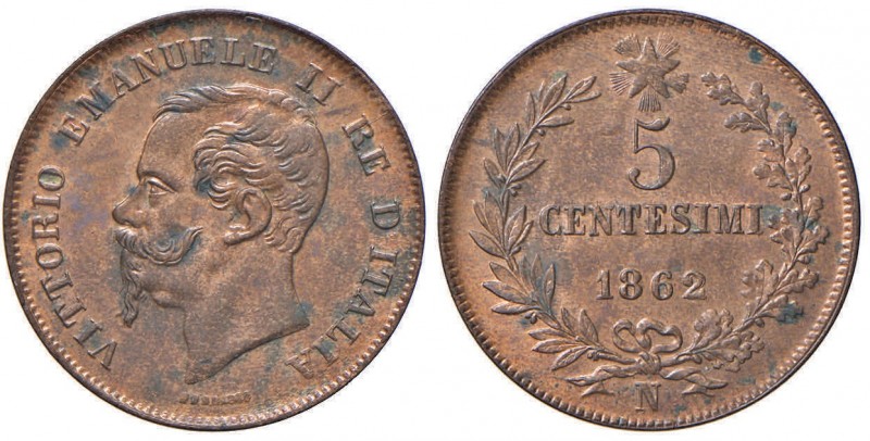 Vittorio Emanuele II (1861-1878) 5 Centesimi 1862 N - Nomisma 956 CU Macchiette ...